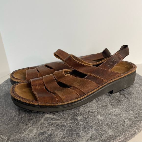 Naot Dark Brown Leather Strappy Sandals 38 - Picture 2 of 12